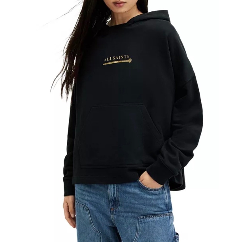 Allsaints Perta Etienne Graphic Cotton Hoodie Women's XS Black Oversized $329